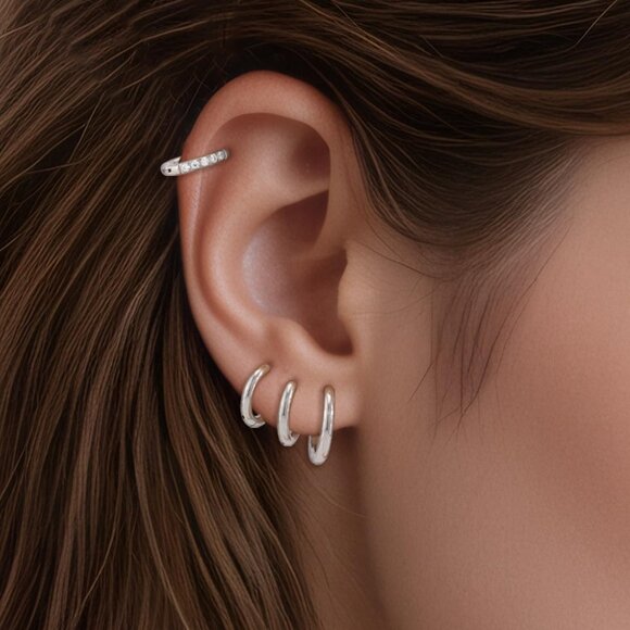 Hypoallergenic Surgical Steel CZ Earrings Set - Big & Small Studs & Hoops in 18K - Picture 6 of 6